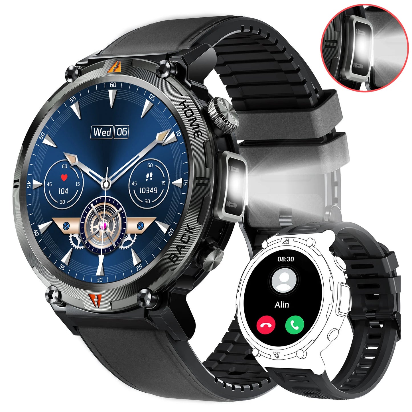 LaNikar KE3 Bluetooth Call Smart Watch for Men Full Touch Screen Health Monitor with Flashlight Compatible with IOS and Android