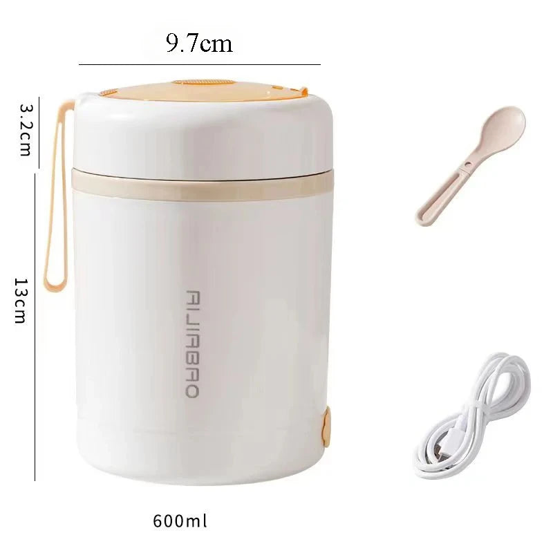 600ML USB Electric Heating Lunch Box Portable Food Warmer Stainless Steel Picnic Container 5V 12V 24V
