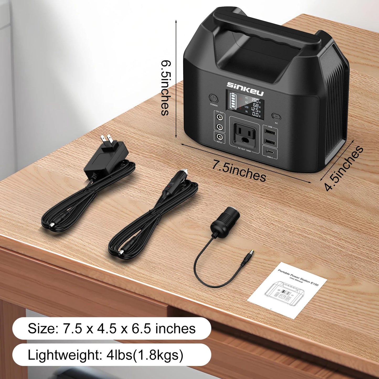 150W Portable Power Station 122.8Wh LiFePO4 Battery Solar Generator Power Bank with AC 110V and LED Flashlight for Camping Home and RV