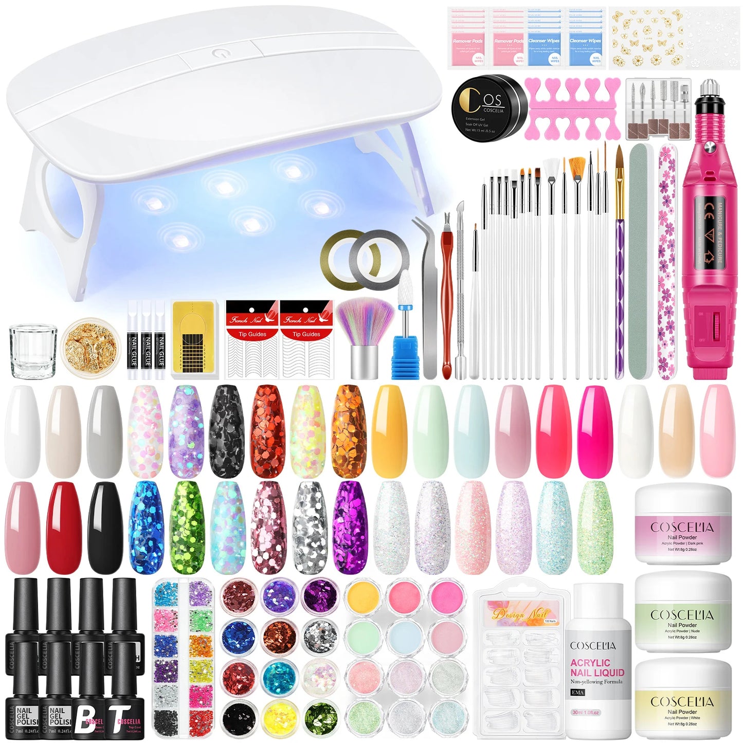 Coscelia Manicure Kits with 6W Nail Lamp Nail Drill Machine and 6PCS 7ML Nail Gel Polish 15ML Clear UV Gel Nail Art Tools