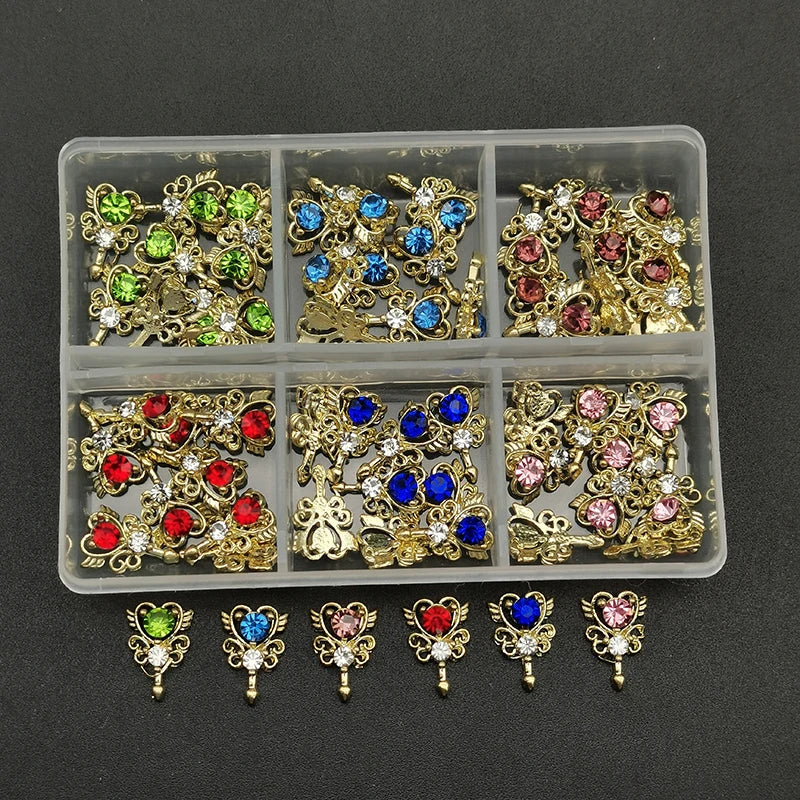 60pcs/Box Nail Rhinestones Cherry/Planet/Heart Nail Charms Jewelry Parts Gems Crystal DIY Nail Art Decorations Accessories Stone