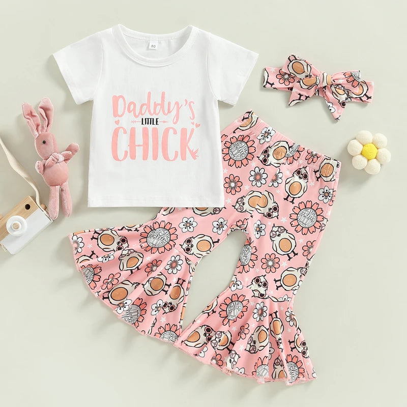 Baby Girls Easter Outfit Sets Pink Ruffle Sleeve Top Leggings