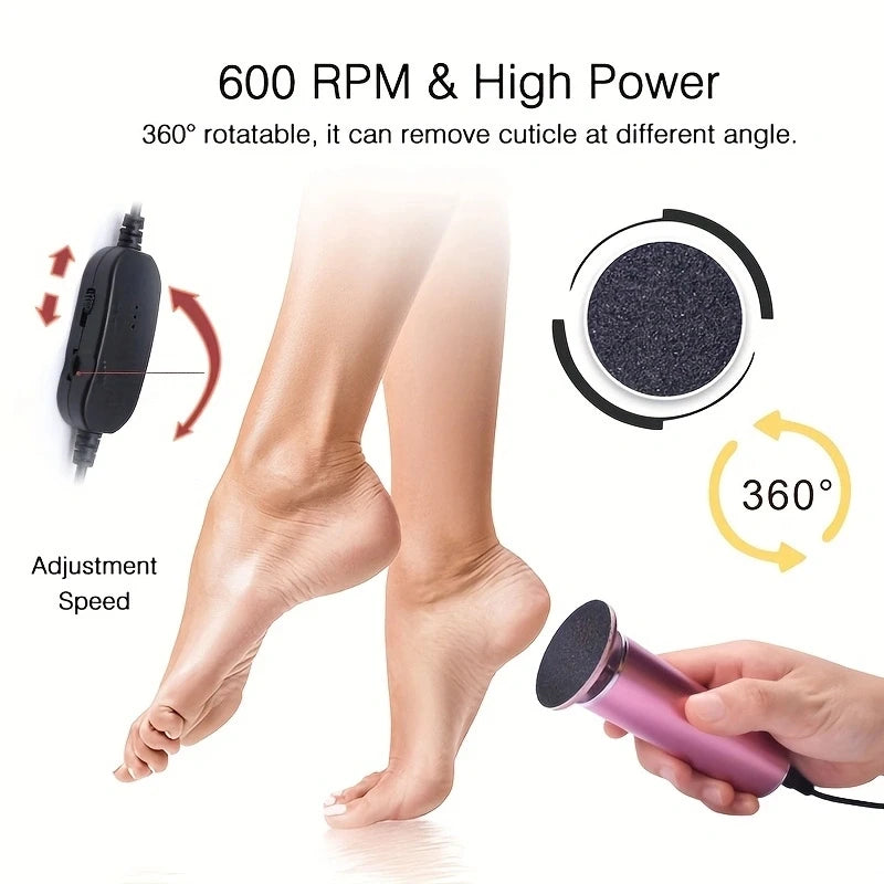 Electric Foot Callus Remover Electric Pedicure Machine Adjustable Speed with 60 Pieces Sandpaper