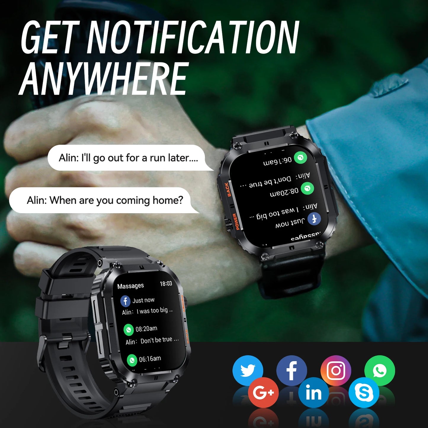 EIGIIS Military Smart Watch For Men Bluetooth Call 1.96 Inch HD Screen Fitness Tracker Heart Rate Blood Pressure IP68 Waterproof