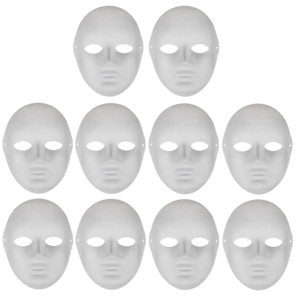 10Pcs Blank Mask Smooth Surface Full Face Mask Paintable Paper Mask DIY Masquerade Mask Cosplay Mask for Men Women