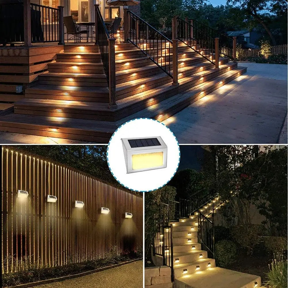 Lightess Solar Lights for Steps Deck Outdoor Waterproof Stainless Steel LED Fence Lights for Garden Pathway