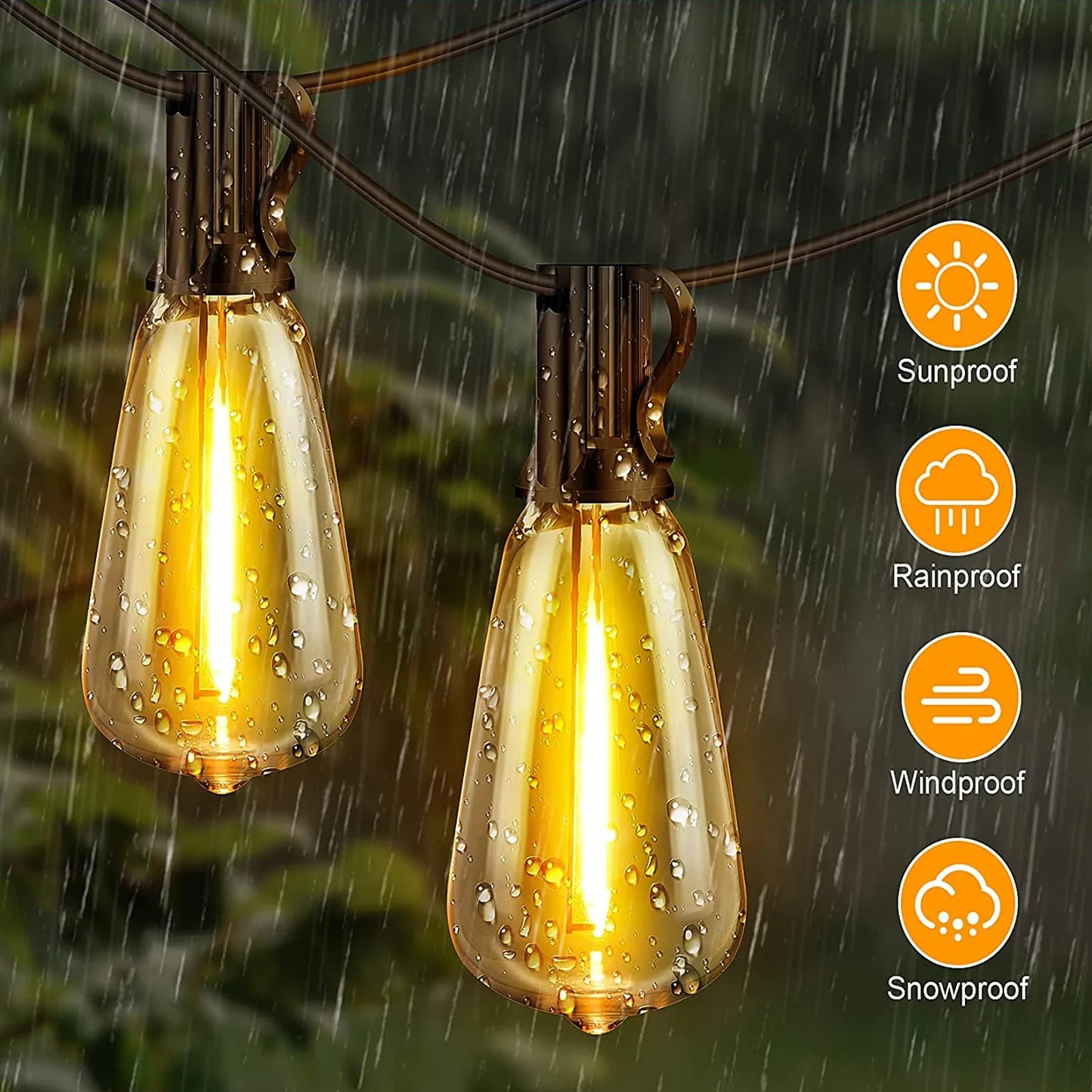 60/100FT Solar String Lights IP44 Waterproof 15 Plus 1/30 Plus 2 LED Shatterproof Bulbs 4 Light Modes for Camping Backyard Garden Holiday