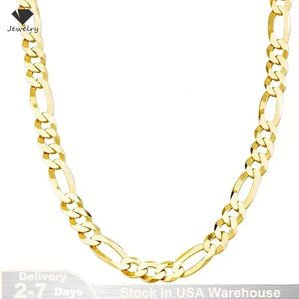 925 Sterling Silver Classic Figaro Chain Link Necklace for Men 14K Gold Plated 5mm Wide Cuban Curb Link Chain Jewelry Gift USA