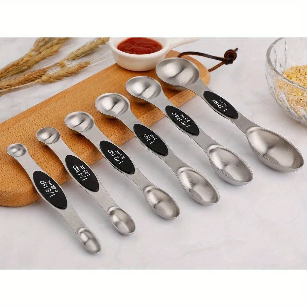 Magnetic Measuring Spoons Set of 6 Dual Sided Stainless Steel