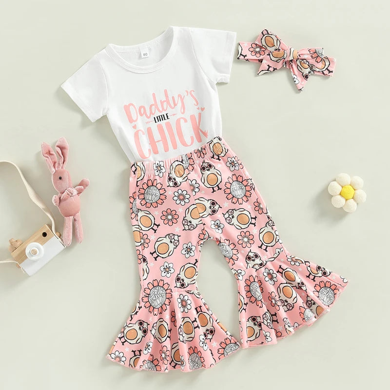 Baby Girls Easter Outfit Sets Pink Ruffle Sleeve Top Leggings