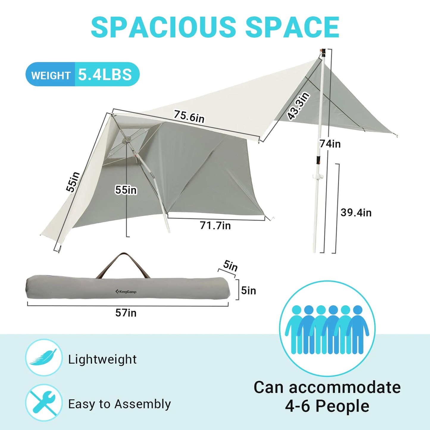 KingCamp Beach Umbrella Tent Camping Sun Shelter Outdoor Shade Canopy For Camping Trips Fishing Backyard