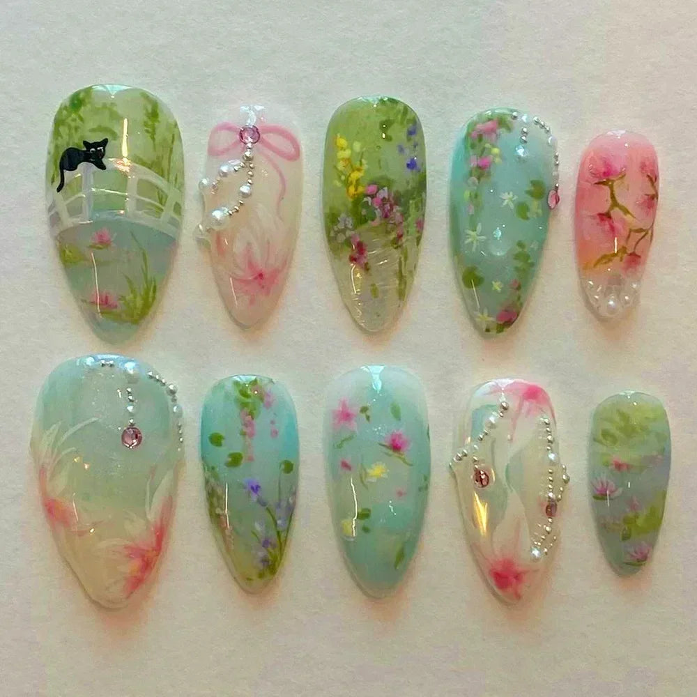 24 Pcs Almond Shape French False Nails with Glue Press On White Edge Design Simple Wearable Pink Stiletto Nail Tips