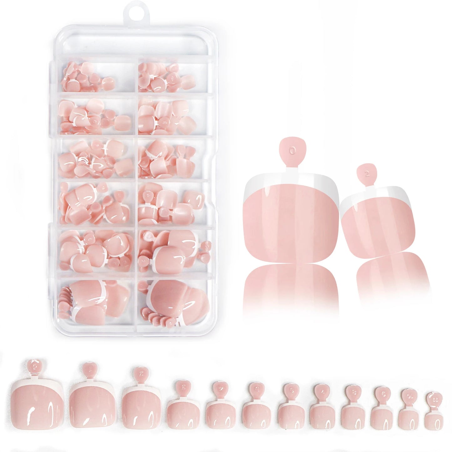 120pcs Glossy Press-On Toe Nails French White Nude Pink