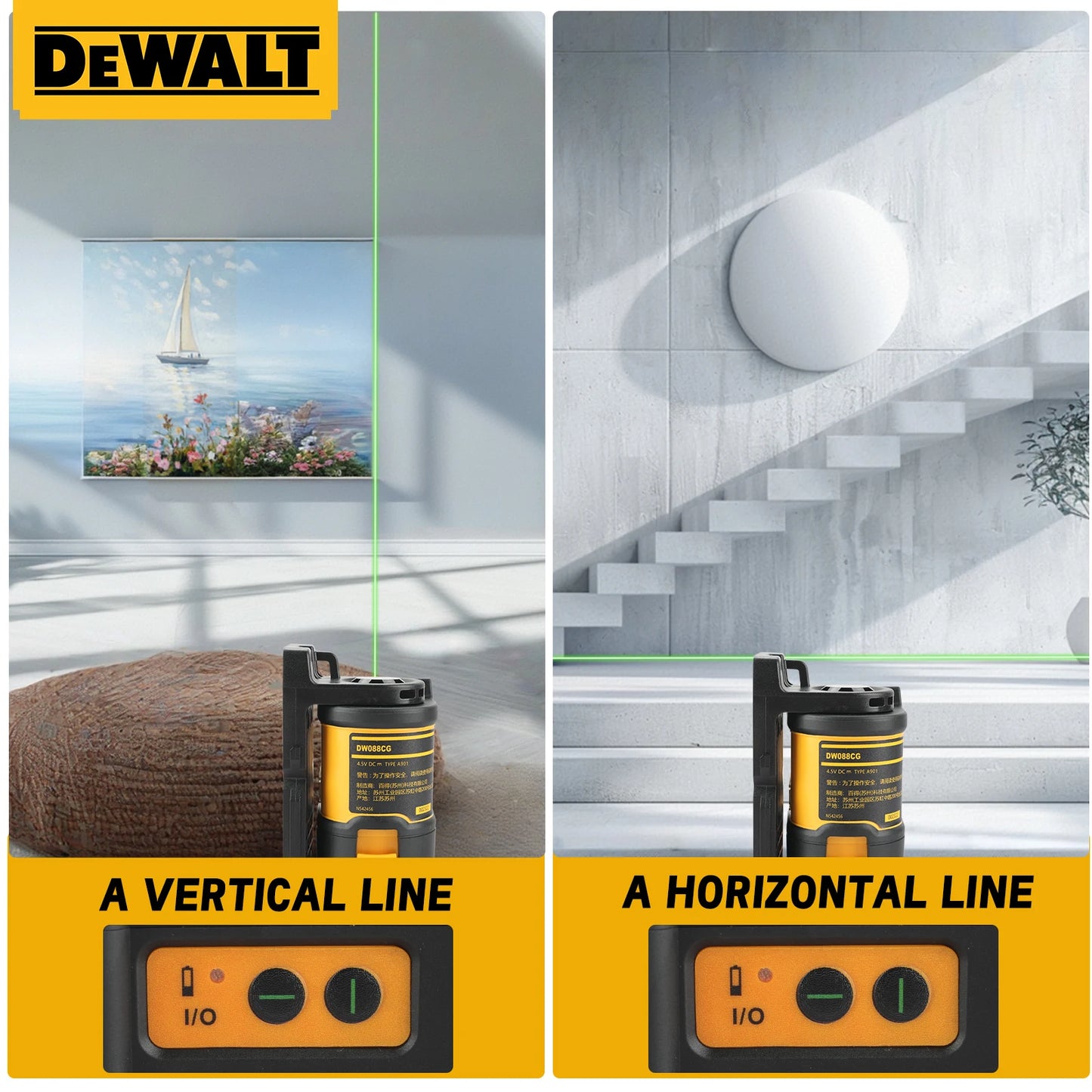 DeWalt DW088CG High Precision Laser Level for Construction and DIY Cross Line Horizontal and Vertical