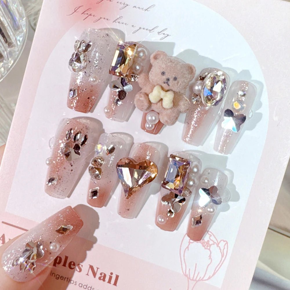 24 Pcs 3D Kuromi Press On Nails Y2K Cartoon Handmade Fake Nails Black Gel Wearable Nails Cinnamoroll Melody Anime False Nails