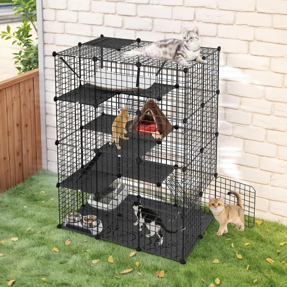 4-Tier Cat Cage Indoor Enclosure DIY Cat Playpen Metal Kennel with Extra Large Hammock, Catio Ideal for 1-3 Cats, Ferret