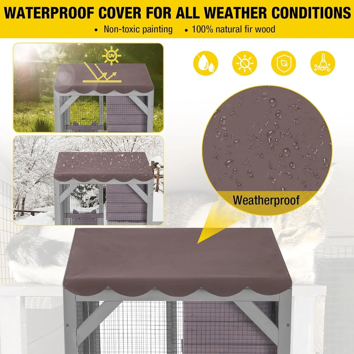Cat House Outdoor Catio for Catis Mobile Enclosures on Wheels Large Cat Cage with Waterproof Cover,Resting House