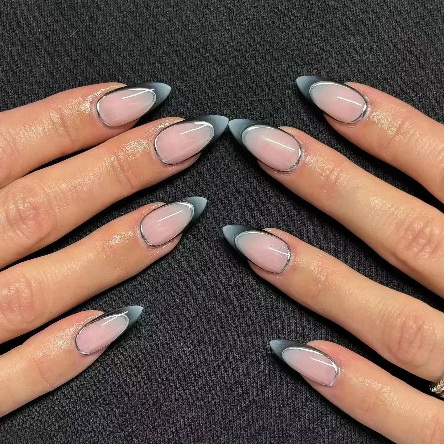 24 Pcs Almond Shape French False Nails with Glue Press On White Edge Design Simple Wearable Pink Stiletto Nail Tips