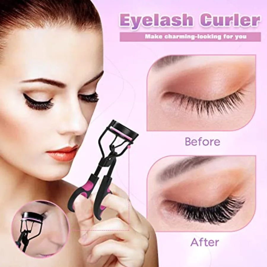 Eyelash Curler Kit With Silicone Pads Tweezers Comb