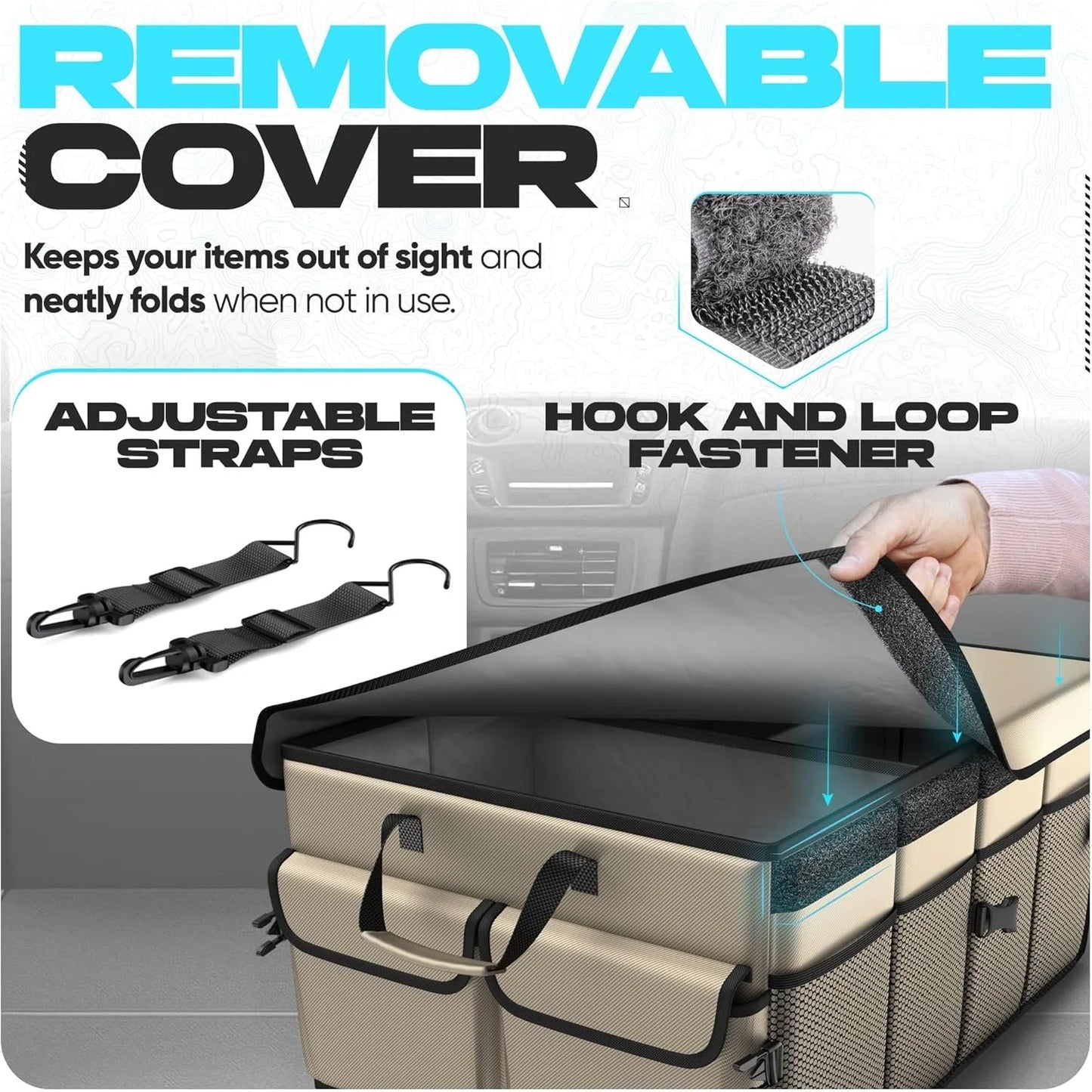 Car Trunk Organizer Collapsible Multi Compartment SUV Organizer Foldable Storage for Car Accessories for Women Men 65L