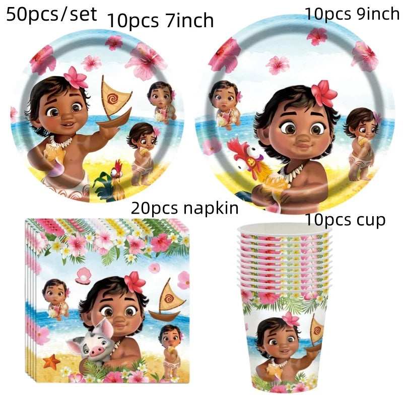 Disney Moana Theme Party Set Vaiana Oceania Birthday Decoration Plates Balloons Cake Toppers Girls Favor