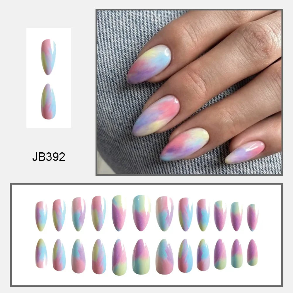 24Pc Set Pink Blue Gradient Long Ballet Press On Nails