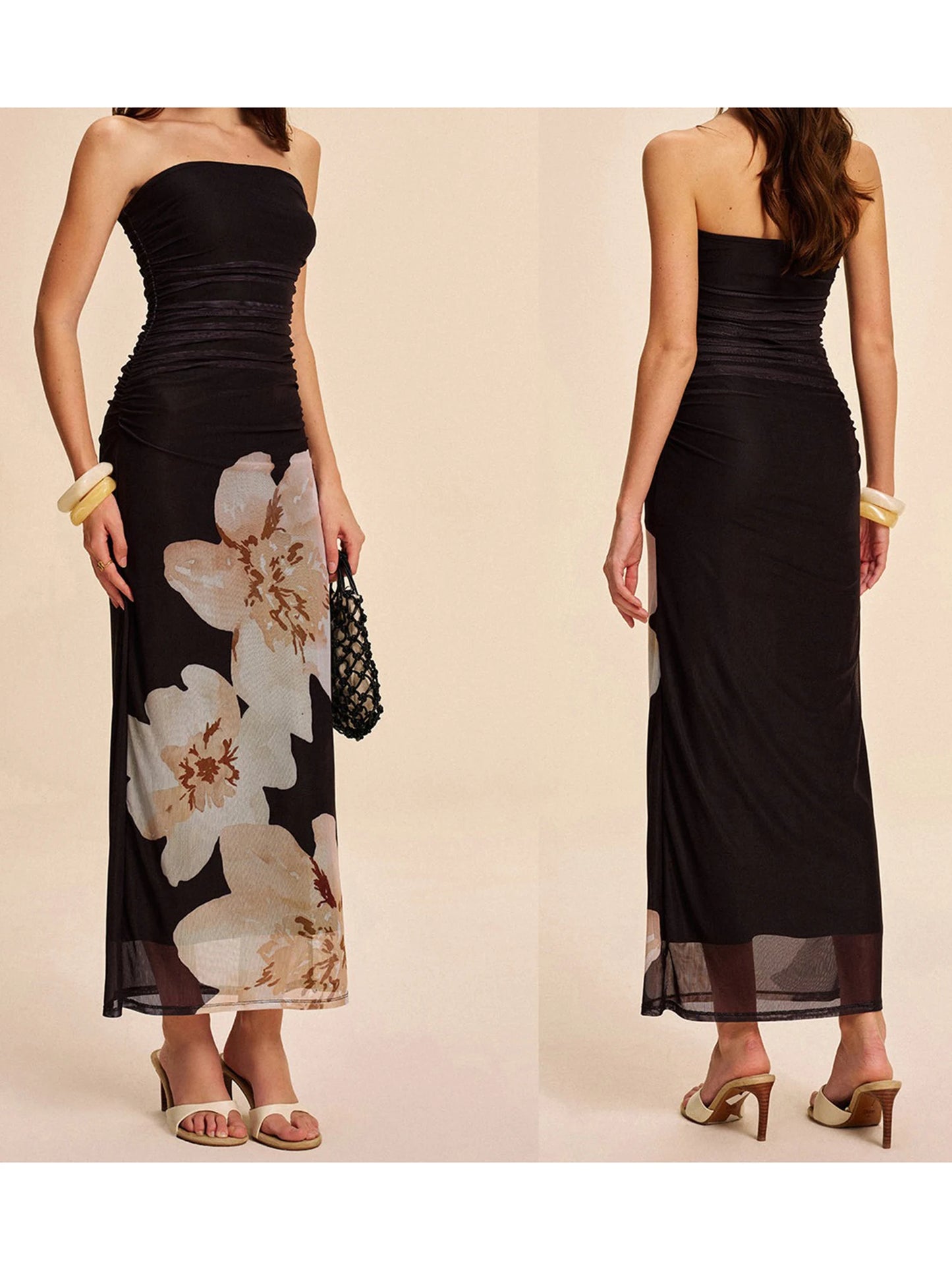 Women Floral Print Velvet Maxi Dress Off Shoulder Gown