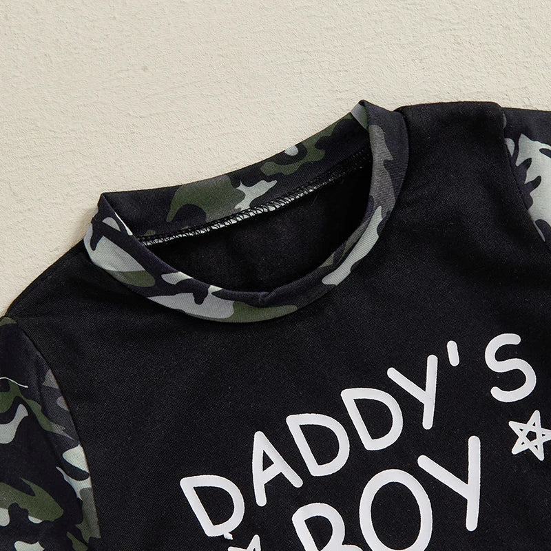 Toddler Boys Casual Outfits Camo Print Tee and Elastic Waist Shorts Set