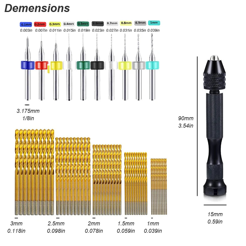 Micro Mini Pin Vise Hand Drill Twist Bit Set For DIY Craft