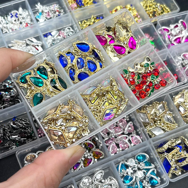 60pcs/Box Nail Rhinestones Cherry/Planet/Heart Nail Charms Jewelry Parts Gems Crystal DIY Nail Art Decorations Accessories Stone