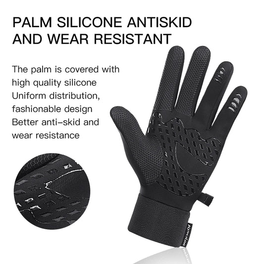 Unisex Winter Cycling Gloves Waterproof Windproof With Touchscreen Silicone Palm