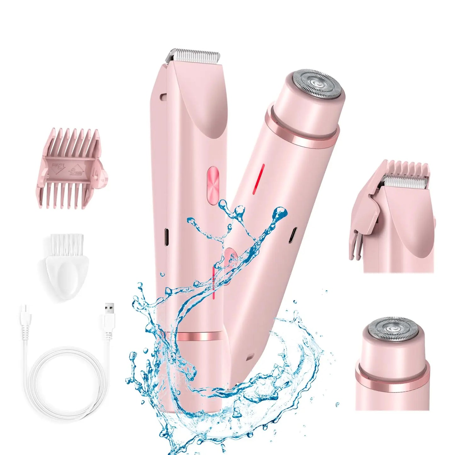 Electric Shaver for Women Waterproof Wet and Dry Hair Razor 2 in 1 Double Head Dual Bikini Hair Trimmer Detachable Head Shaver