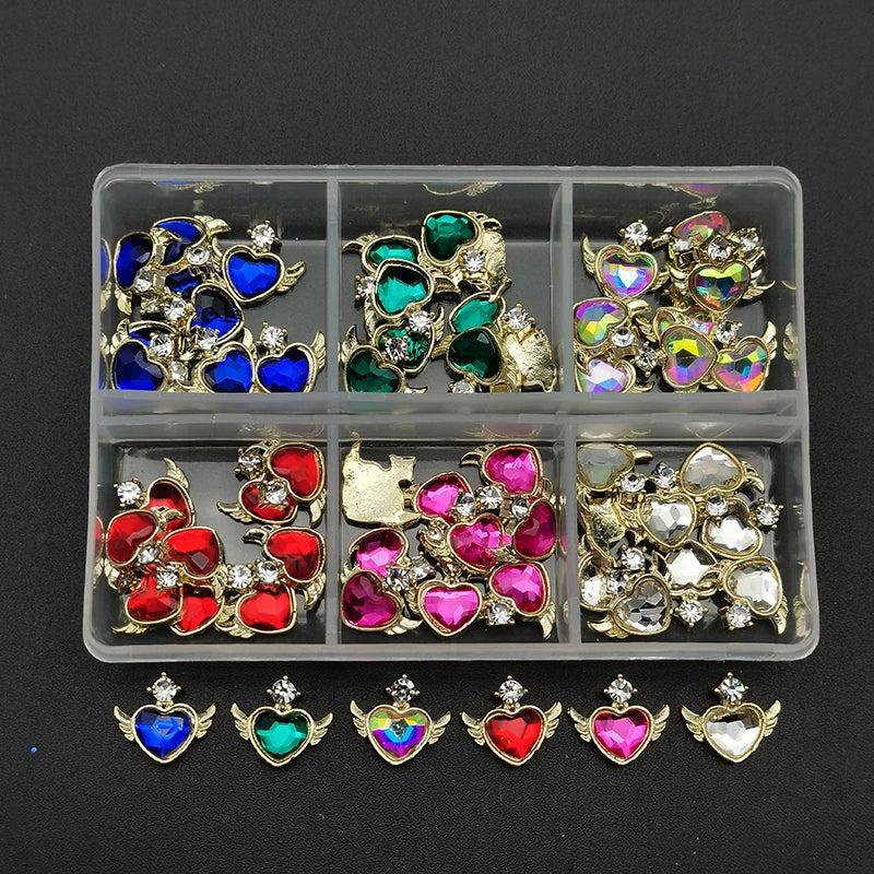 60pcs/Box Nail Rhinestones Cherry/Planet/Heart Nail Charms Jewelry Parts Gems Crystal DIY Nail Art Decorations Accessories Stone