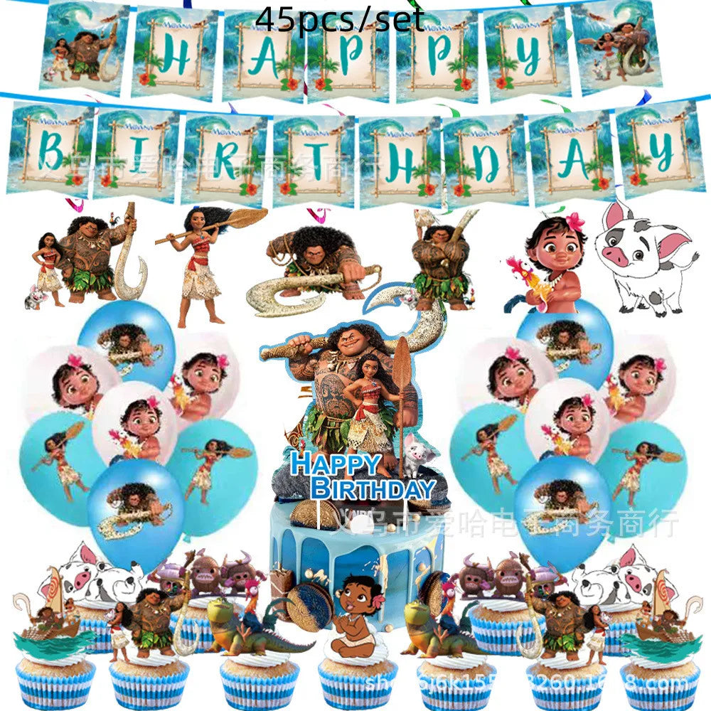 Disney Moana Theme Party Set Vaiana Oceania Birthday Decoration Plates Balloons Cake Toppers Girls Favor