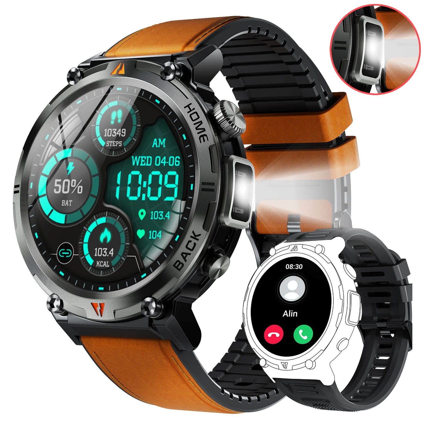 LaNikar KE3 Bluetooth Call Smart Watch for Men Full Touch Screen Health Monitor with Flashlight Compatible with IOS and Android