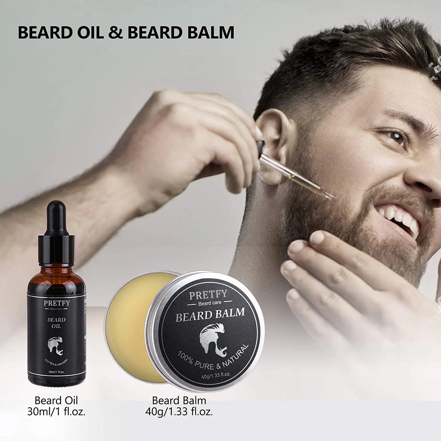 Beard Care Tools Pretfy Beard Grooming Kit for Men 10 in 1 Beard Growth Kit with Storage Bag