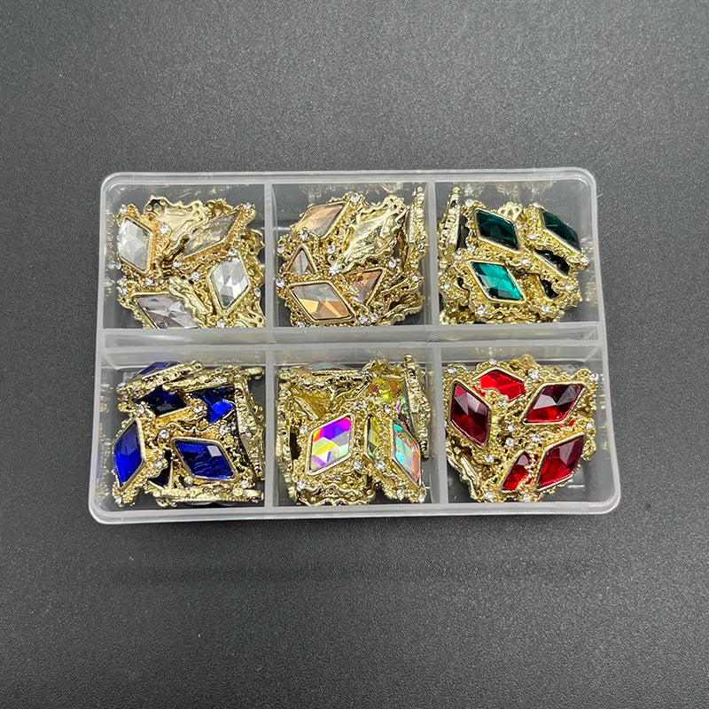 60pcs/Box Nail Rhinestones Cherry/Planet/Heart Nail Charms Jewelry Parts Gems Crystal DIY Nail Art Decorations Accessories Stone