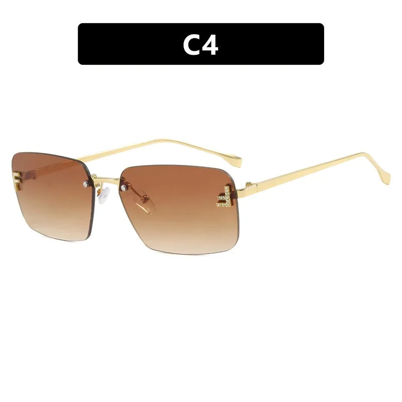 Rimless Square Sunglasses F Letter Rectangle Shades for Men and Women Trendy Driving Frameless Casual Eyewear UV400 Oculos Del Sol