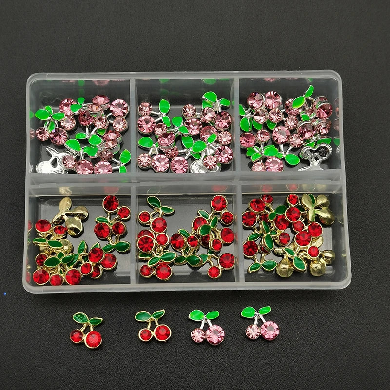 60pcs/Box Nail Rhinestones Cherry/Planet/Heart Nail Charms Jewelry Parts Gems Crystal DIY Nail Art Decorations Accessories Stone