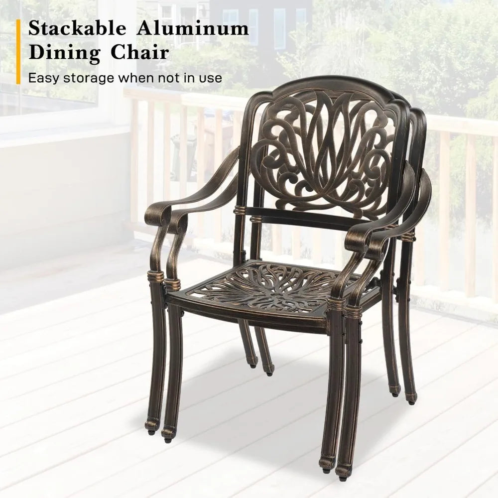 5 Pieces Outdoor Patio Dining Set, Cast Aluminium Patio Furniture Set with 4 Chairs and 1 Umbrella Table for Yard, Garden, Porc