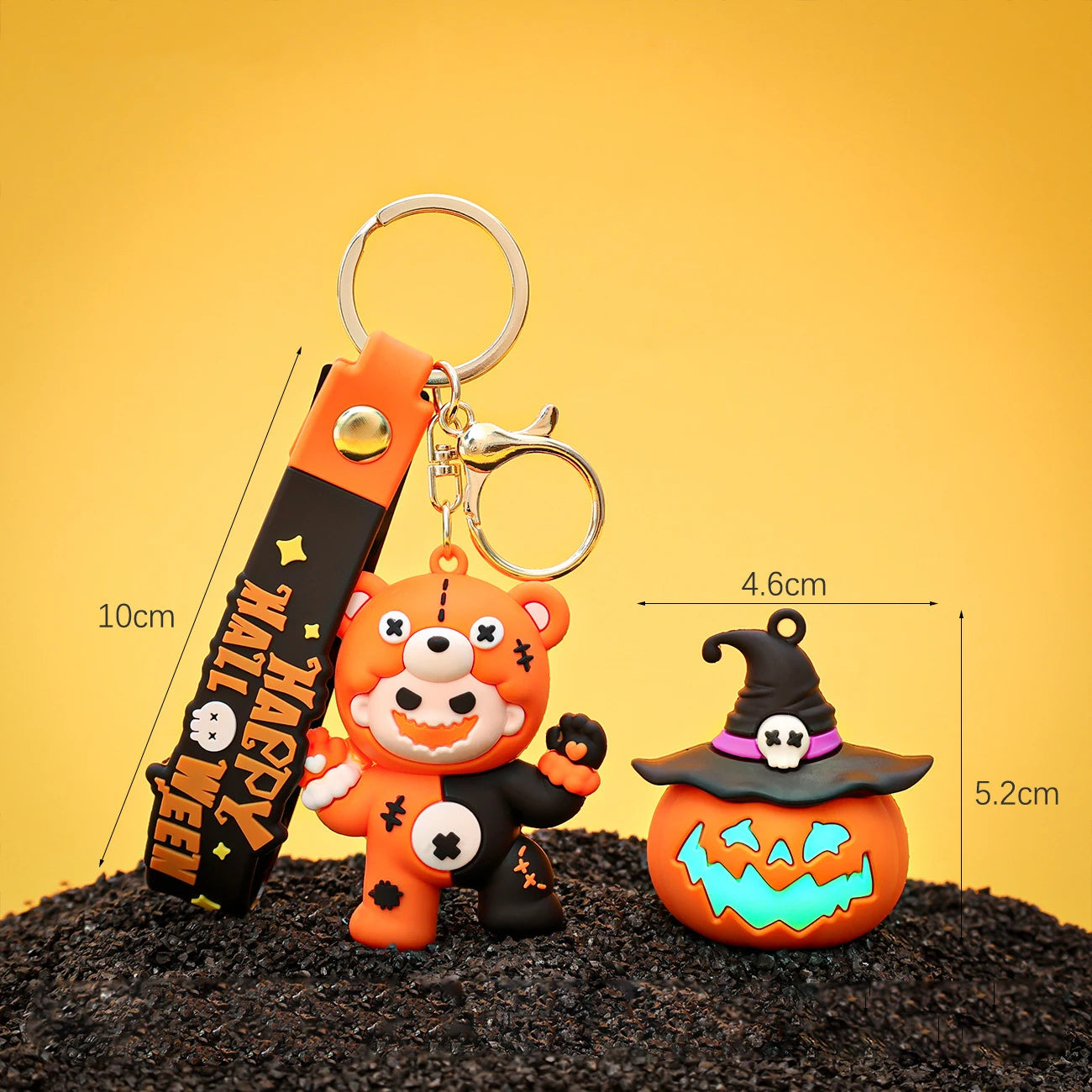 Halloween Glow in the Dark Keychain PVC Cartoon Ghost and Pumpkin Key Rings Festive Birthday Decorative Charms Gift for Friends