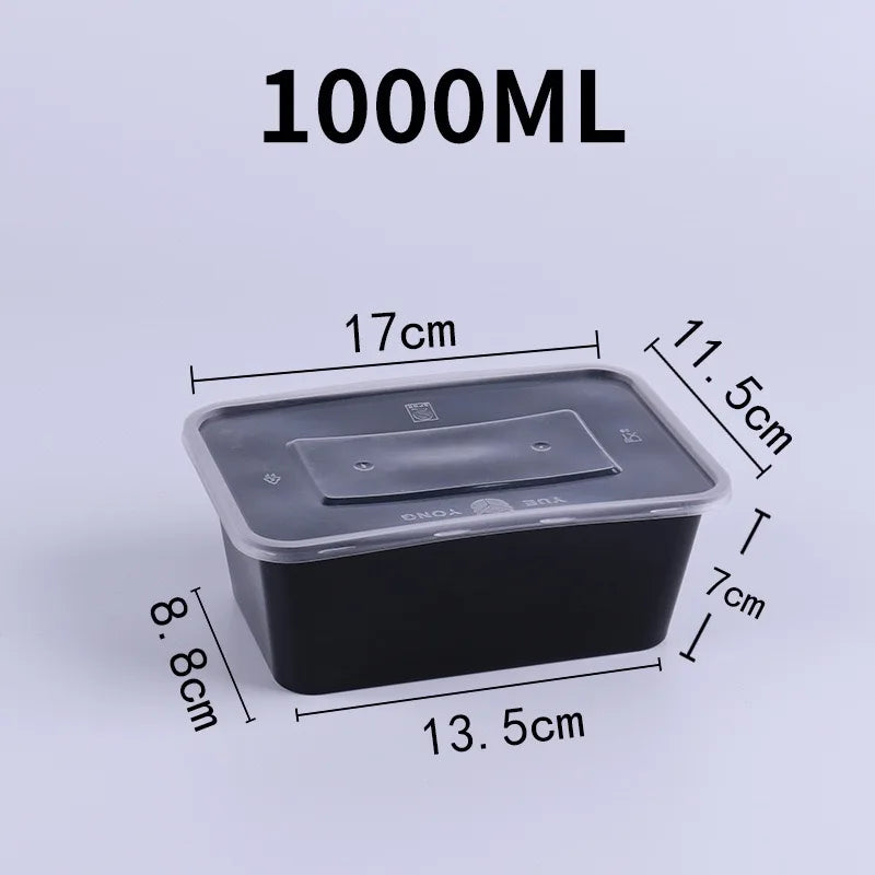 10 Pack Plastic Disposable Food Containers Black Take Out Containers With Lid for Salads Sandwiches Kitchen Fridge Storage Boxes