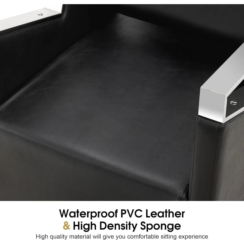 Shampoo Barber Classic Chair, Adjustable Ceramic Shampoo Bowl Sink Chair Station for Spa Beauty Salon 9080 (Black)