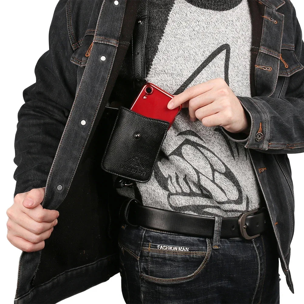 Portable Men Genuine Leather Anti Theft Hidden Underarm Bag Holster Phone Case Card Wallet Pocket Key Purse Travel Accessories