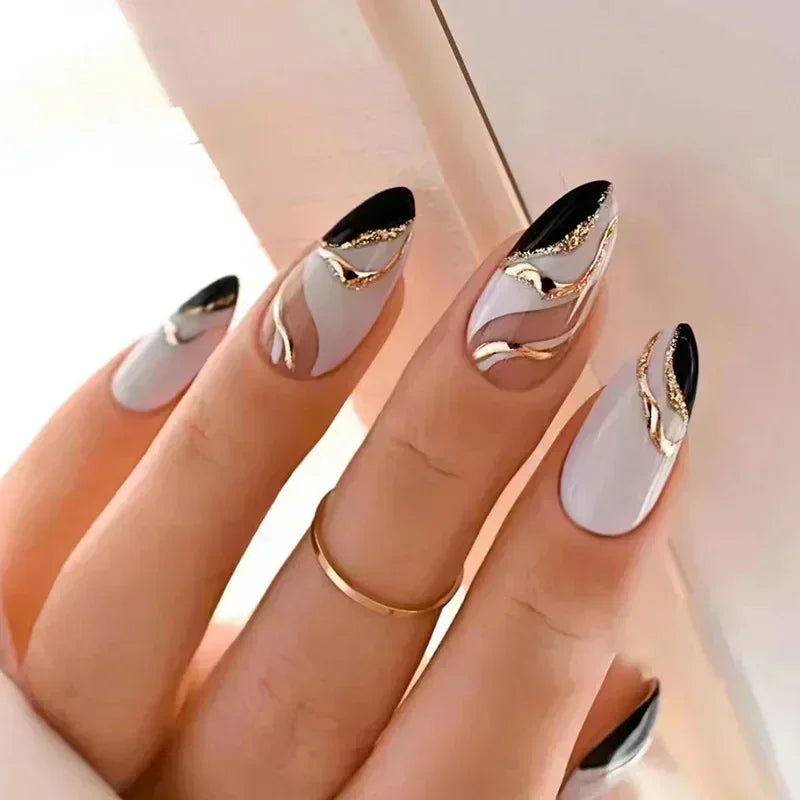 24 Pcs Almond Shape French False Nails with Glue Press On White Edge Design Simple Wearable Pink Stiletto Nail Tips