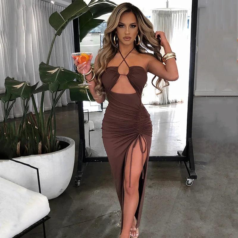 Sleeveless Backless Midi Bodycon Dress For Women Nightclub