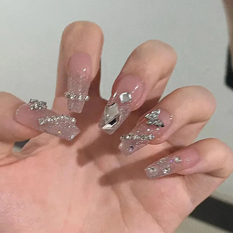 24 Pcs 3D Kuromi Press On Nails Y2K Cartoon Handmade Fake Nails Black Gel Wearable Nails Cinnamoroll Melody Anime False Nails
