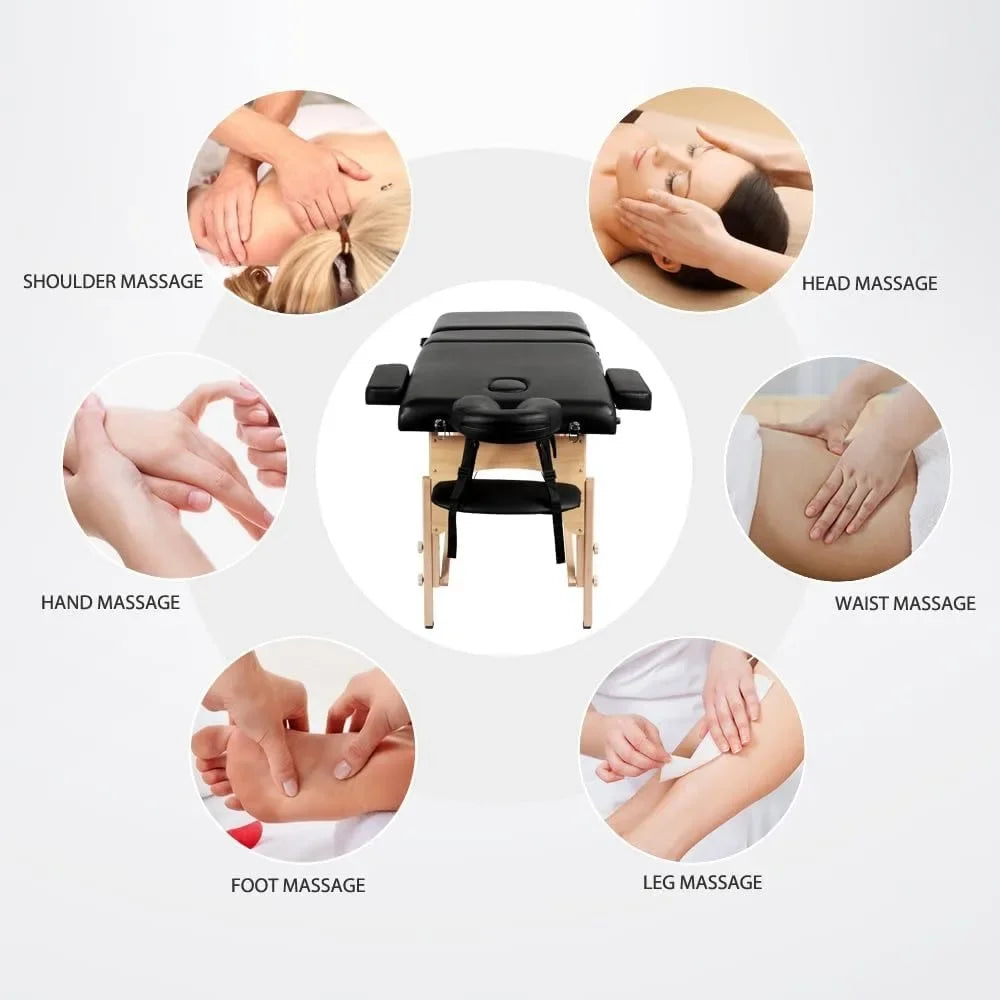 Artechworks Portable Massage Table - Adjustable Beauty Bed for Lash Extensions & Tattoos, Black PU Leather Spa Bed w/ Carry Case