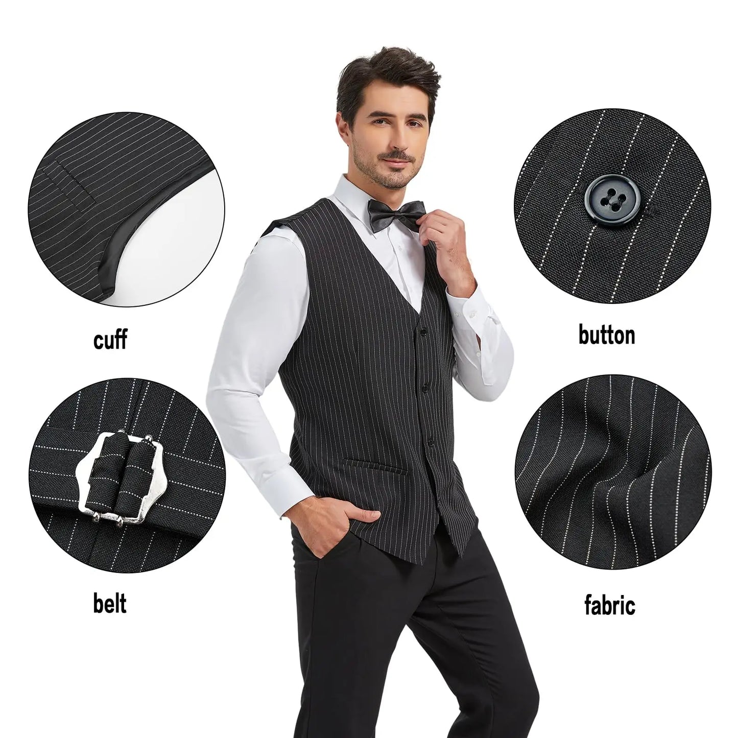 1920s Men's Gangster Costume Set with Vest Hat Suspenders Bow Tie and Accessories Roaring 20s Outfit