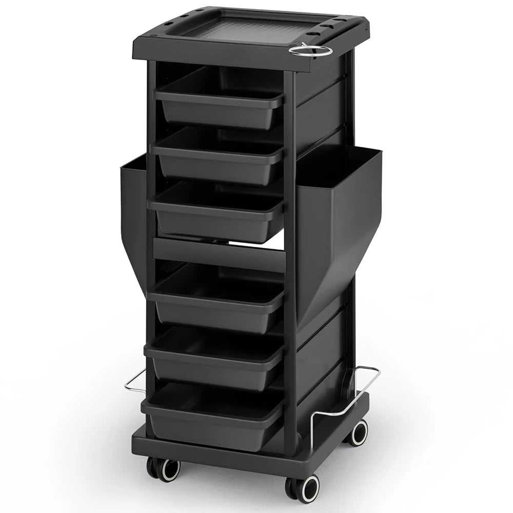Salon Trolley with 6 Drawers & Dryer Holder, Mobile Storage Station Hairstylist Cart with Wheels for Beauty Tattoo Hairdressing
